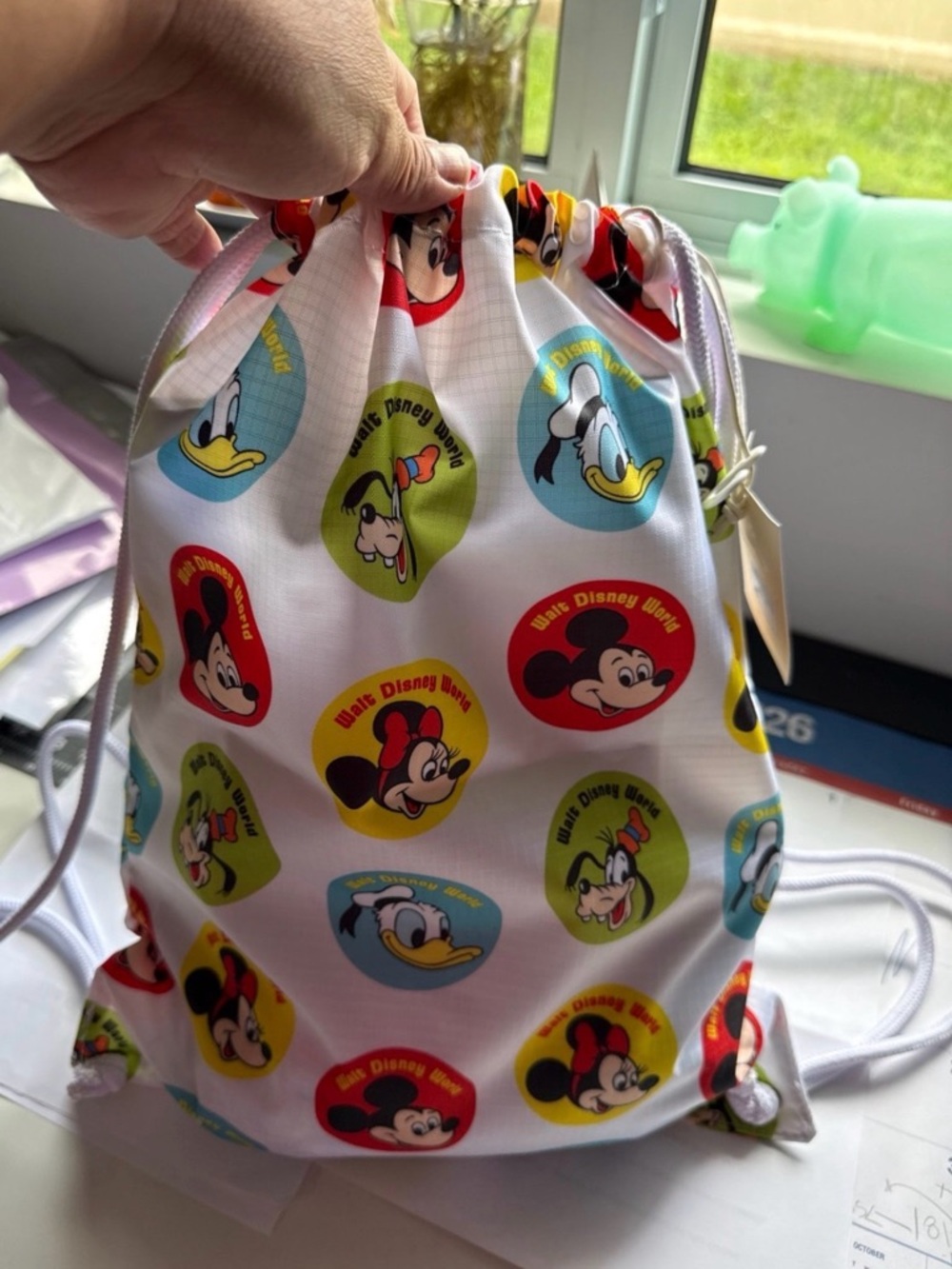 NWT Disney Drawstring Backpack with Colorful Classic Character Circles